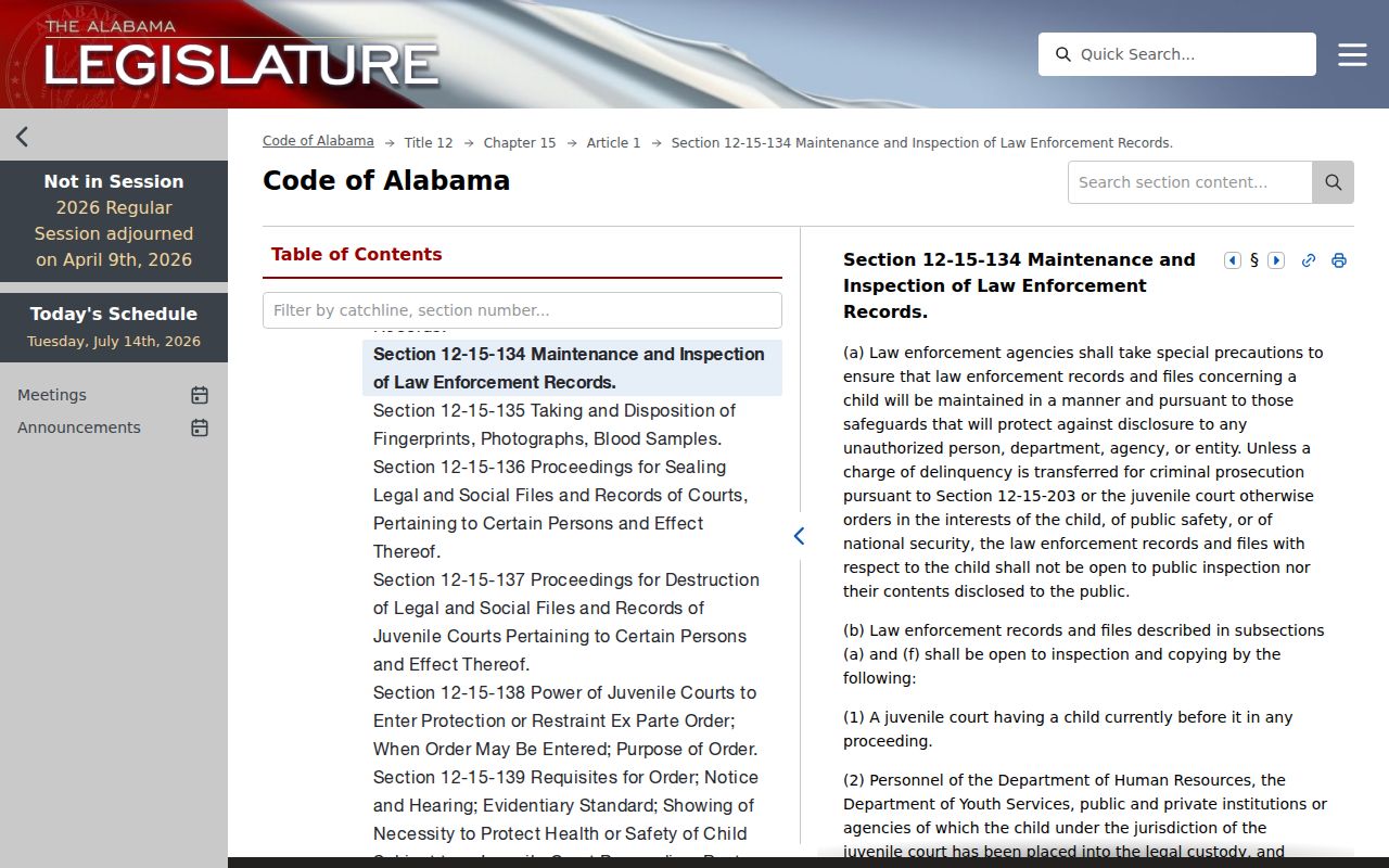 Dallas County arrest records Alabama juvenile law enforcement confidentiality statute