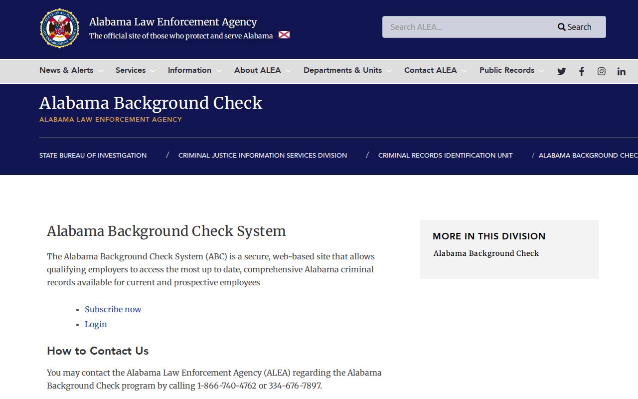 Dallas County arrest records ALEA Alabama background check page