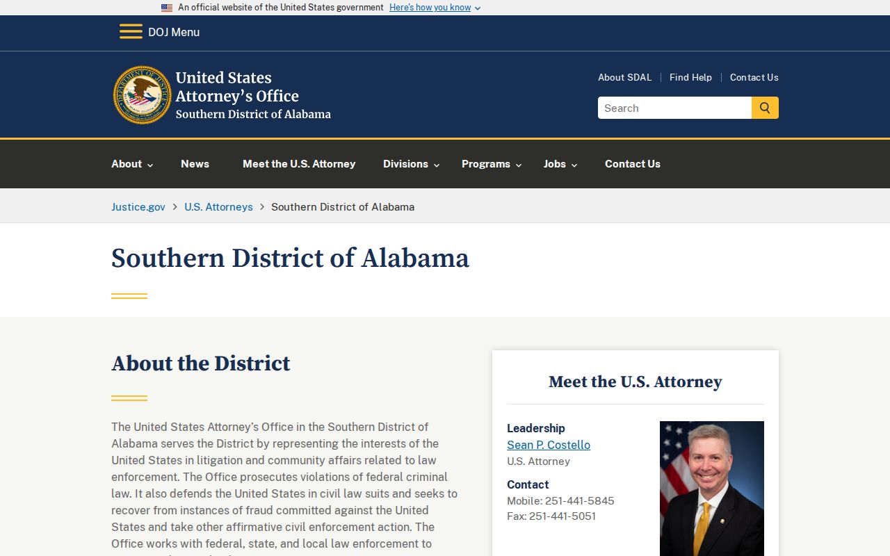 Dallas County arrest records U.S. Attorney Southern District of Alabama page