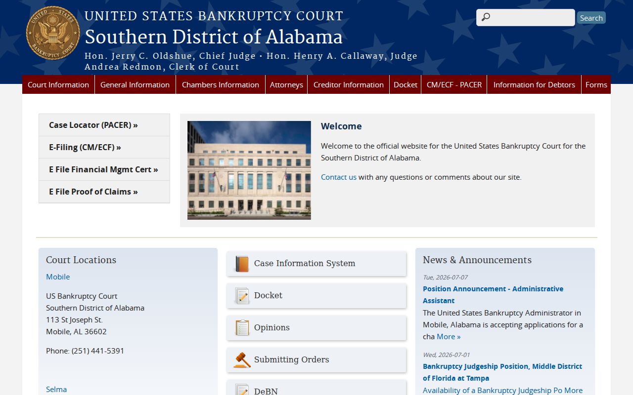Dallas County court dockets U.S. Bankruptcy Court Southern District of Alabama
