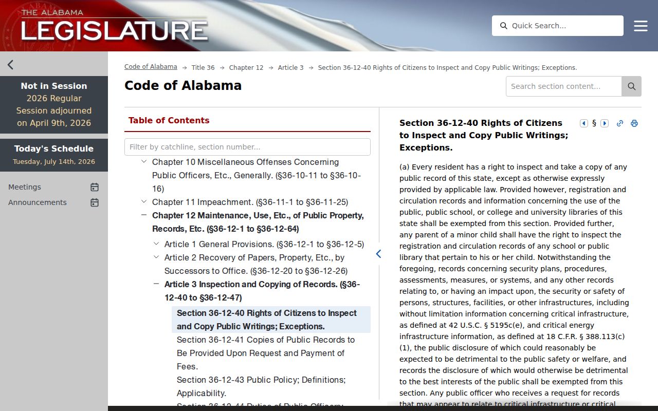 Dallas County court records Alabama public records inspection statute