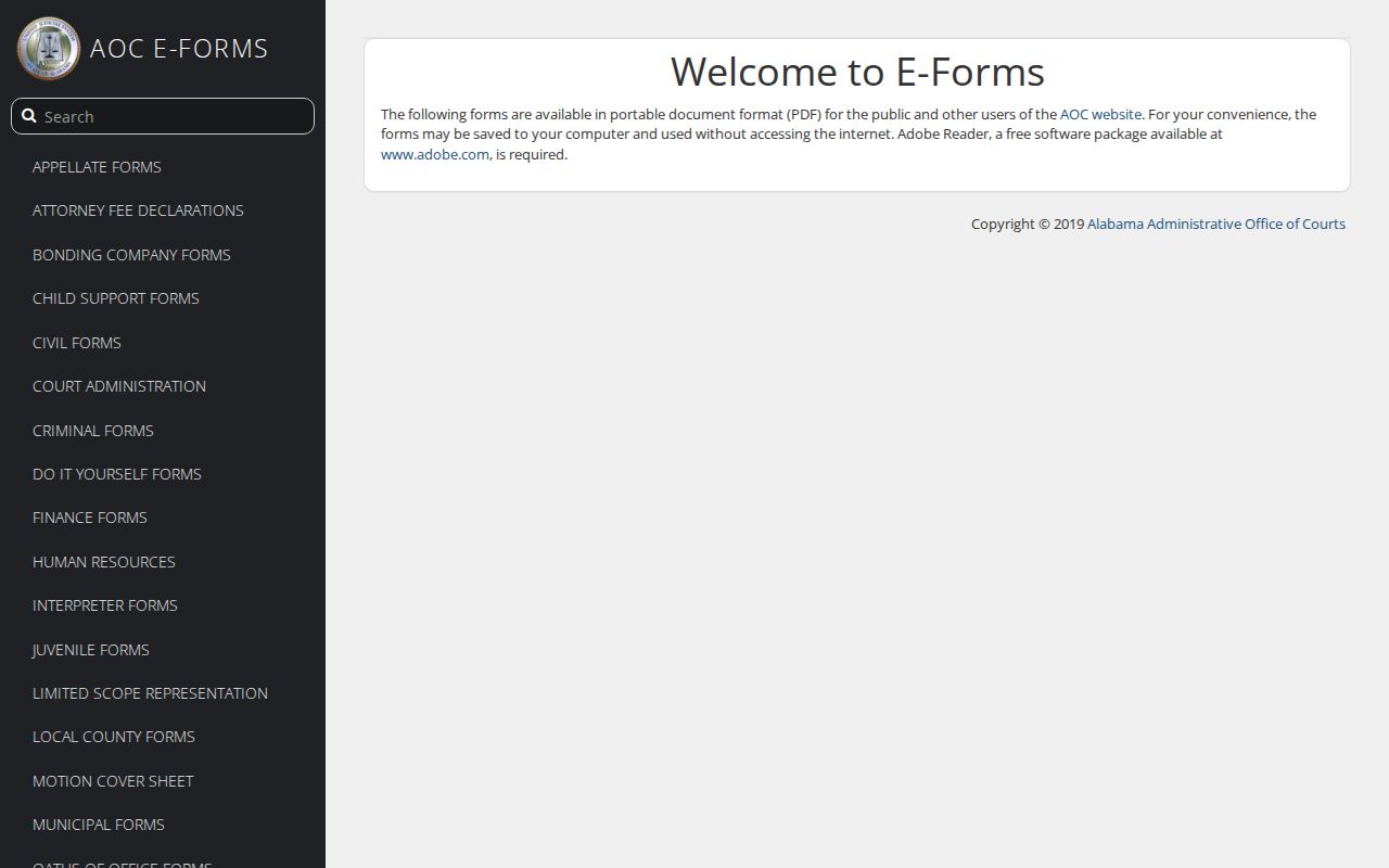 Dallas County court records Alabama E-Forms portal