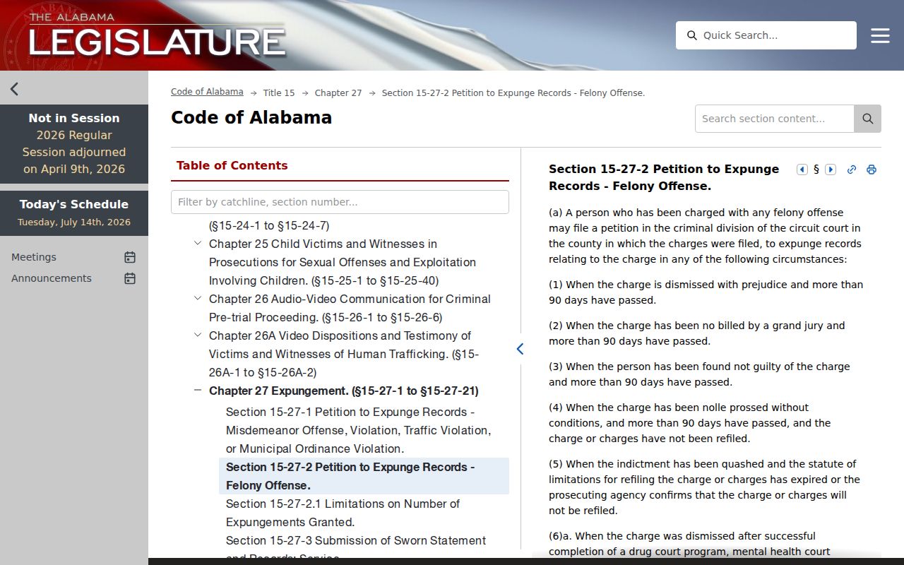 Dallas County criminal court records Alabama felony charge expungement statute