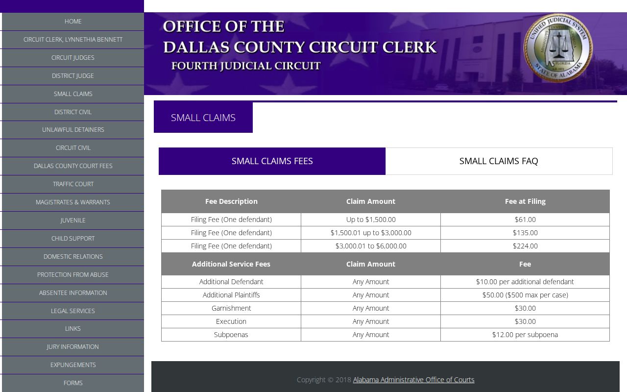Dallas County Circuit Court records small claims page