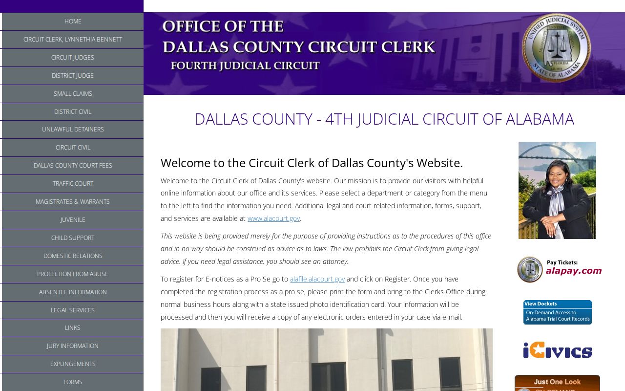 Dallas County Court records homepage for the Fourth Judicial Circuit
