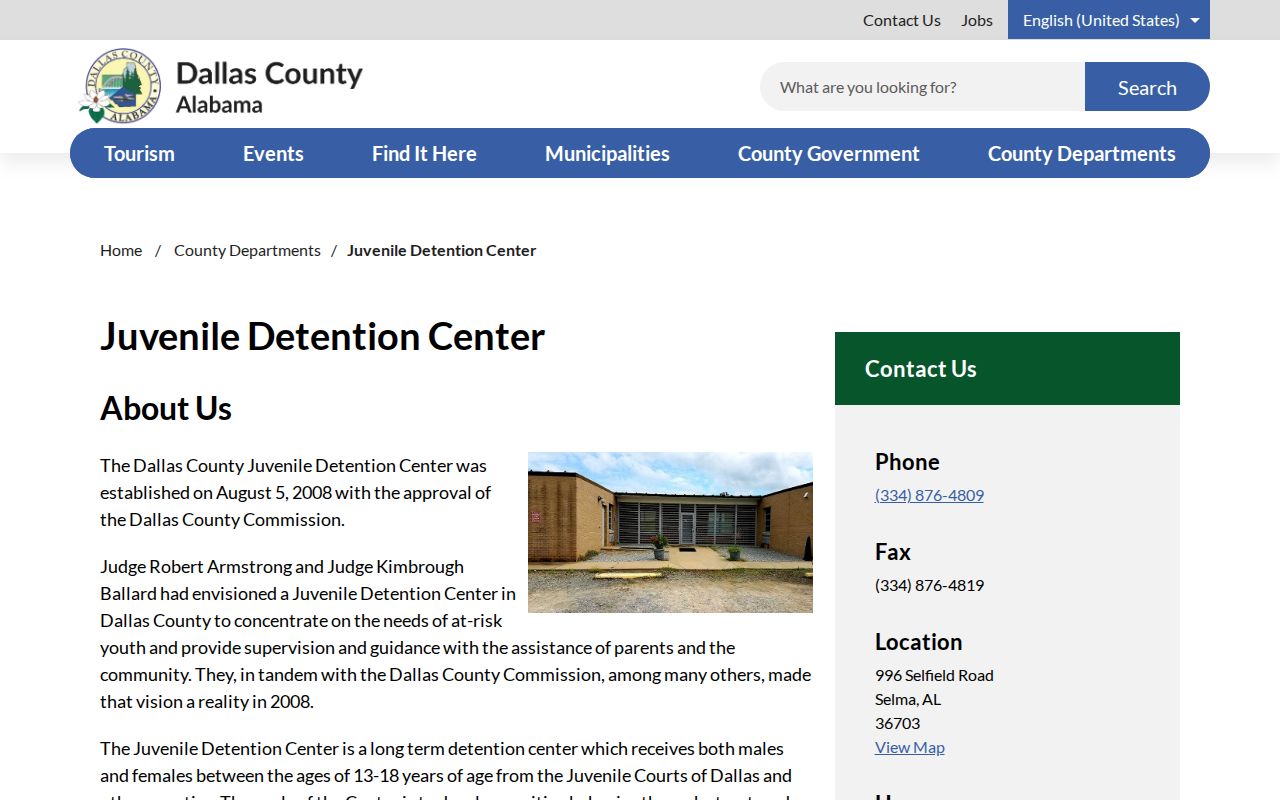 Dallas County inmate search Juvenile Detention Center page