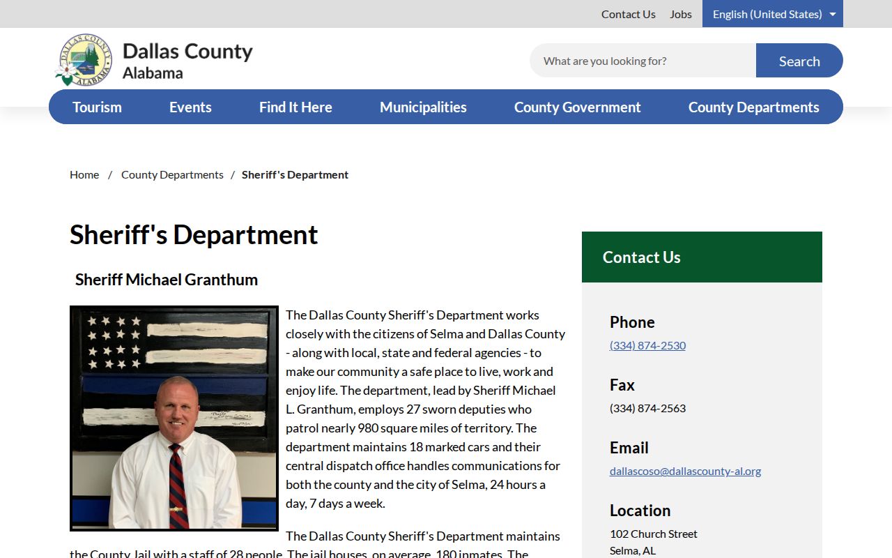 Dallas County inmate search Sheriff's Department page