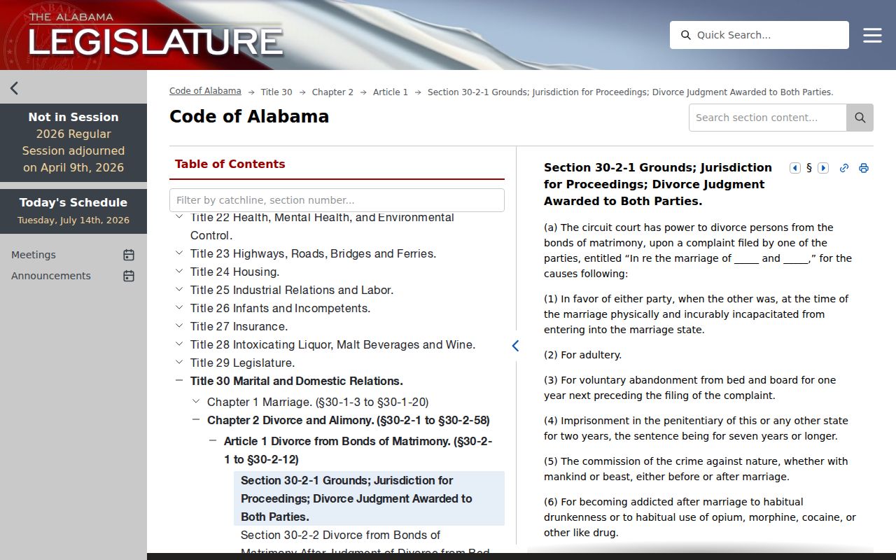 Dallas County divorce records Alabama divorce grounds statute