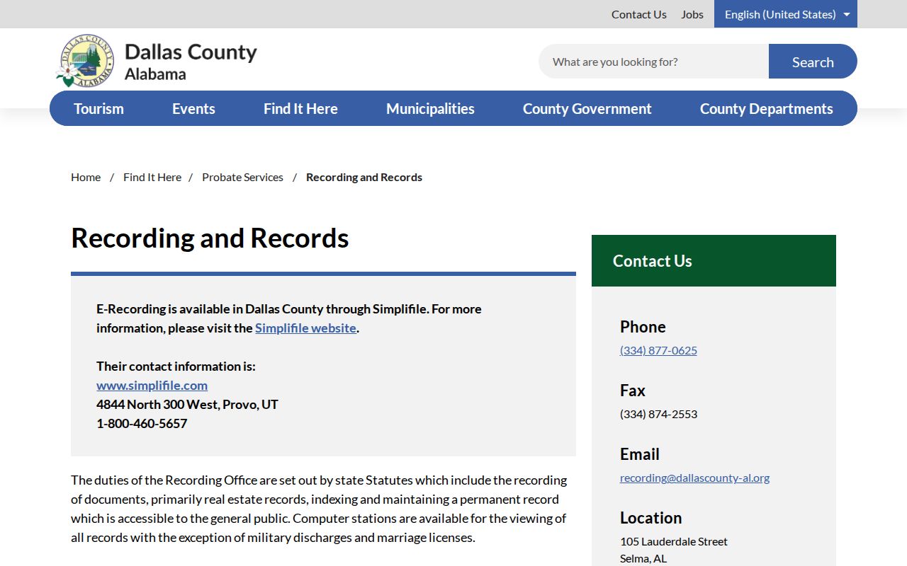 Dallas County probate records recording and records page