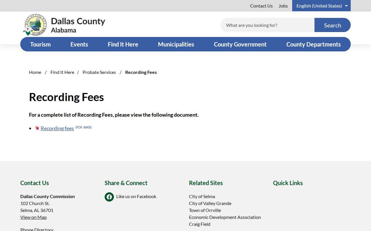 Dallas County probate records recording fees page