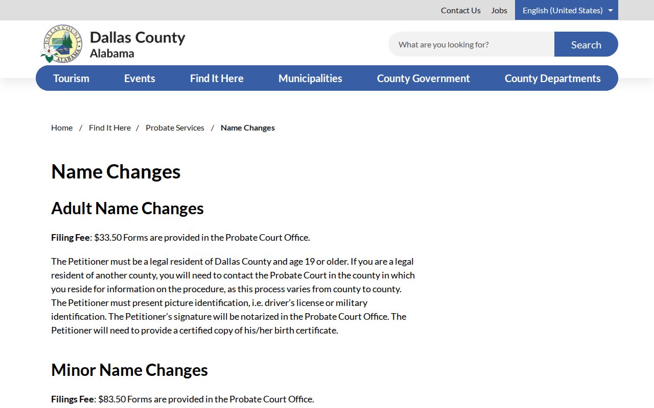 Dallas County probate records name change page