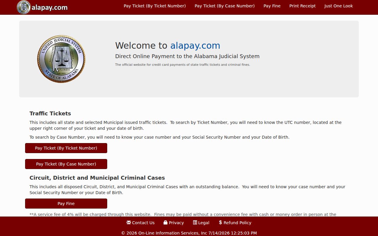 Dallas County traffic court records Alapay payment site