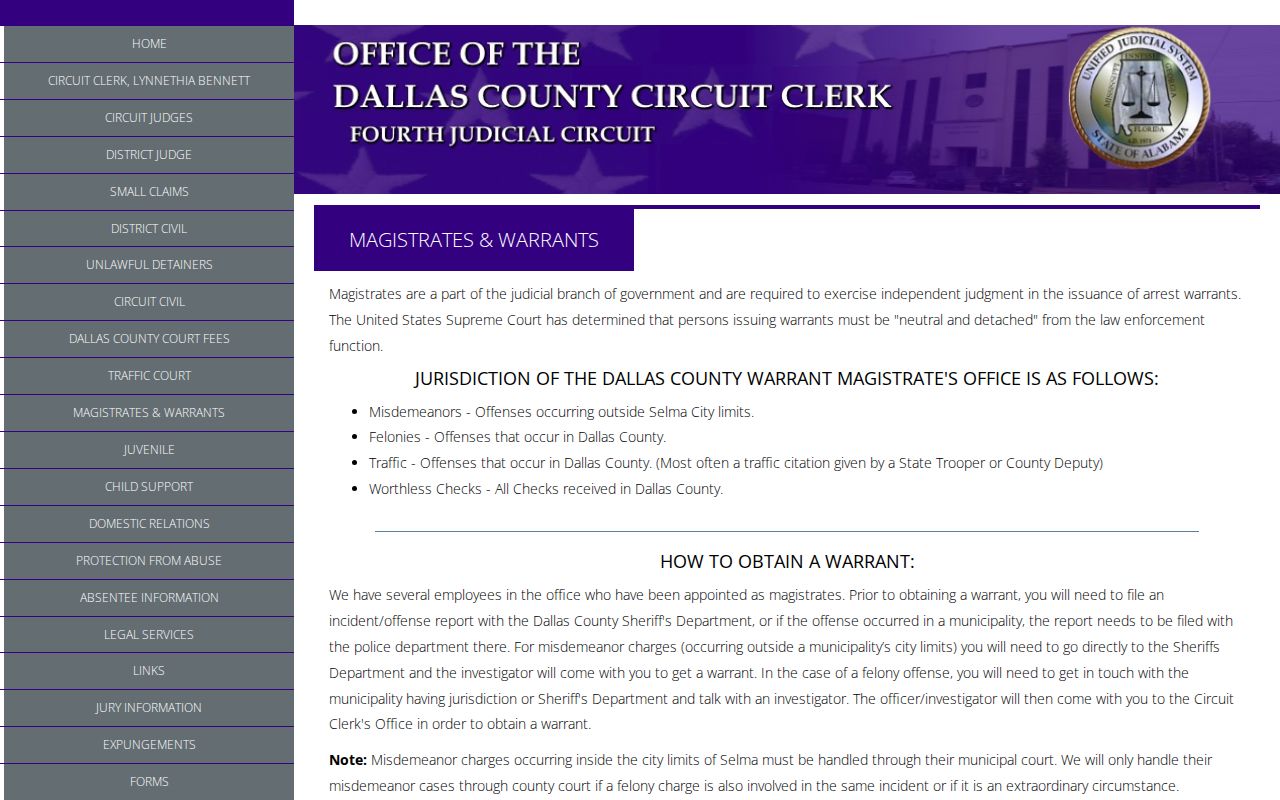 Dallas County warrant search magistrates and warrants page